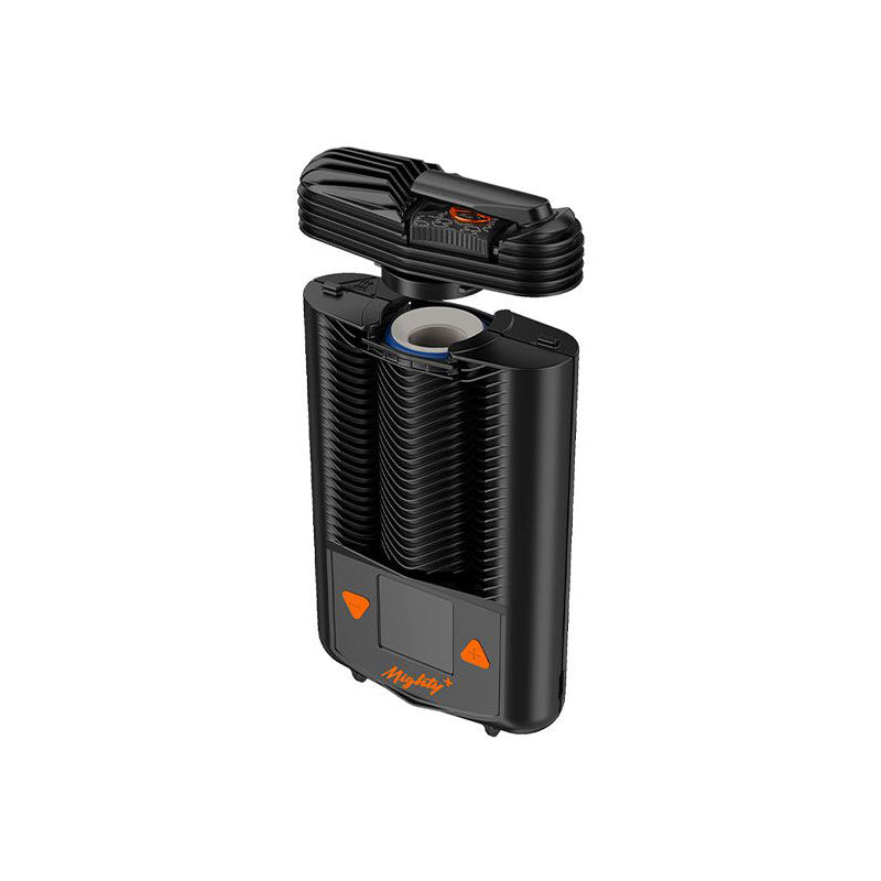Storz & Bickel Mighty+ Vaporizer mit geöffneter Füllkammer in Detailansicht