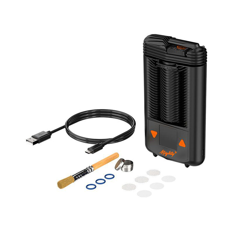Lieferumfang des Storz & Bickel Mighty+ Vaporizers mit Zubehör und USB-C Kabel